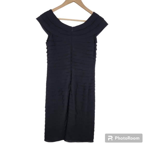 Adrianna Papell Black Ruffled Short Sleeve Zip Back Sheath Cocktail Dress Sz 10 - Picture 11 of 11